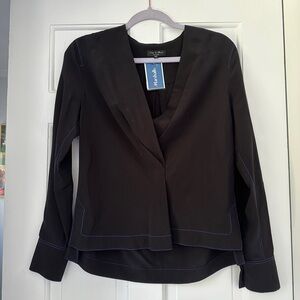 NWT Rag and Bone 100% Silk Black Blouse with Blue Stitching in Size Extra Small